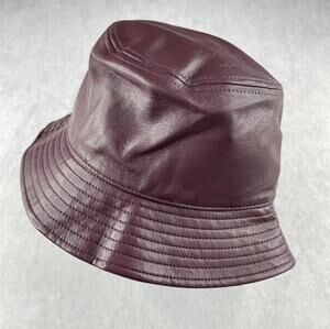 Stand Studio NWT Vida Faux Leather Grained Bucket Hat Burgundy Small